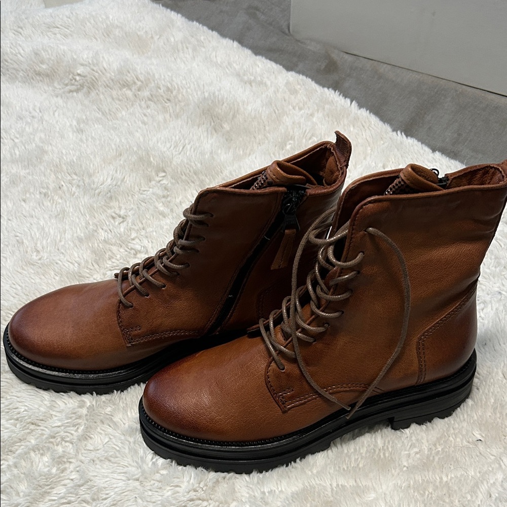Women's Brown Leather Combat Boots